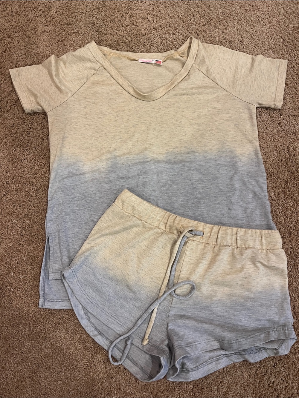 Women's Maronie Two-Tone Short Sleeve Pajama Set - yellow and grey